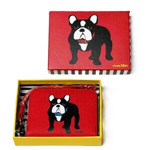 NWT Marc Tetro French Bulldog Red Zip Around Wallet Wristlet Coin Purse w/ Box